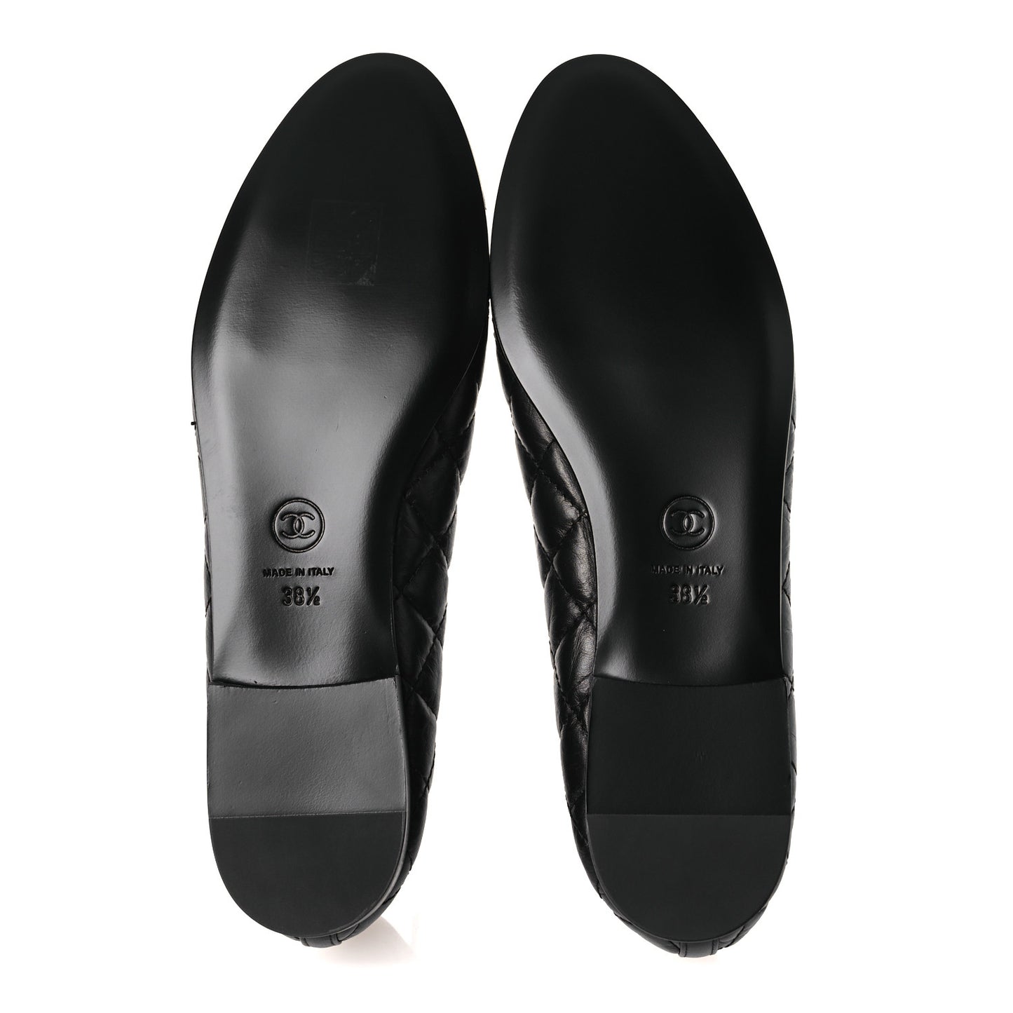 Aged Calfskin Quilted CC Cap Toe Ballerina Flats 38.5 Black