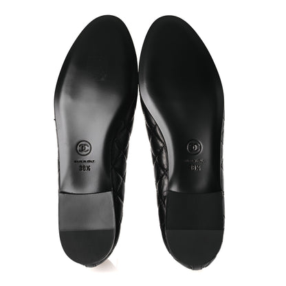 Chanel Aged Calfskin Quilted CC Cap Toe Ballerina Flats 38.5 Black 7 of 13
