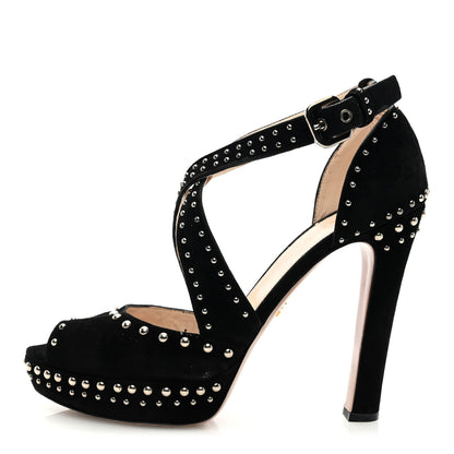 Prada Suede Studded Ankle Wrap Sandals 40 Black 1 of 9