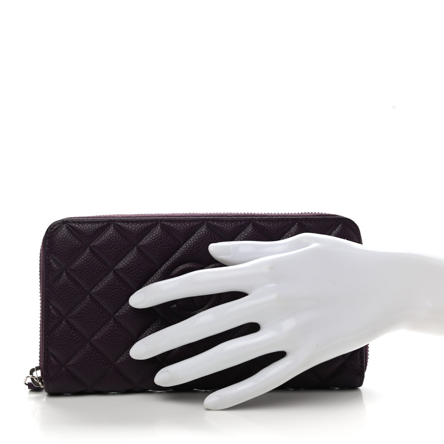 Caviar Quilted Diamond CC Gusset Zip Around Wallet Dark Purple