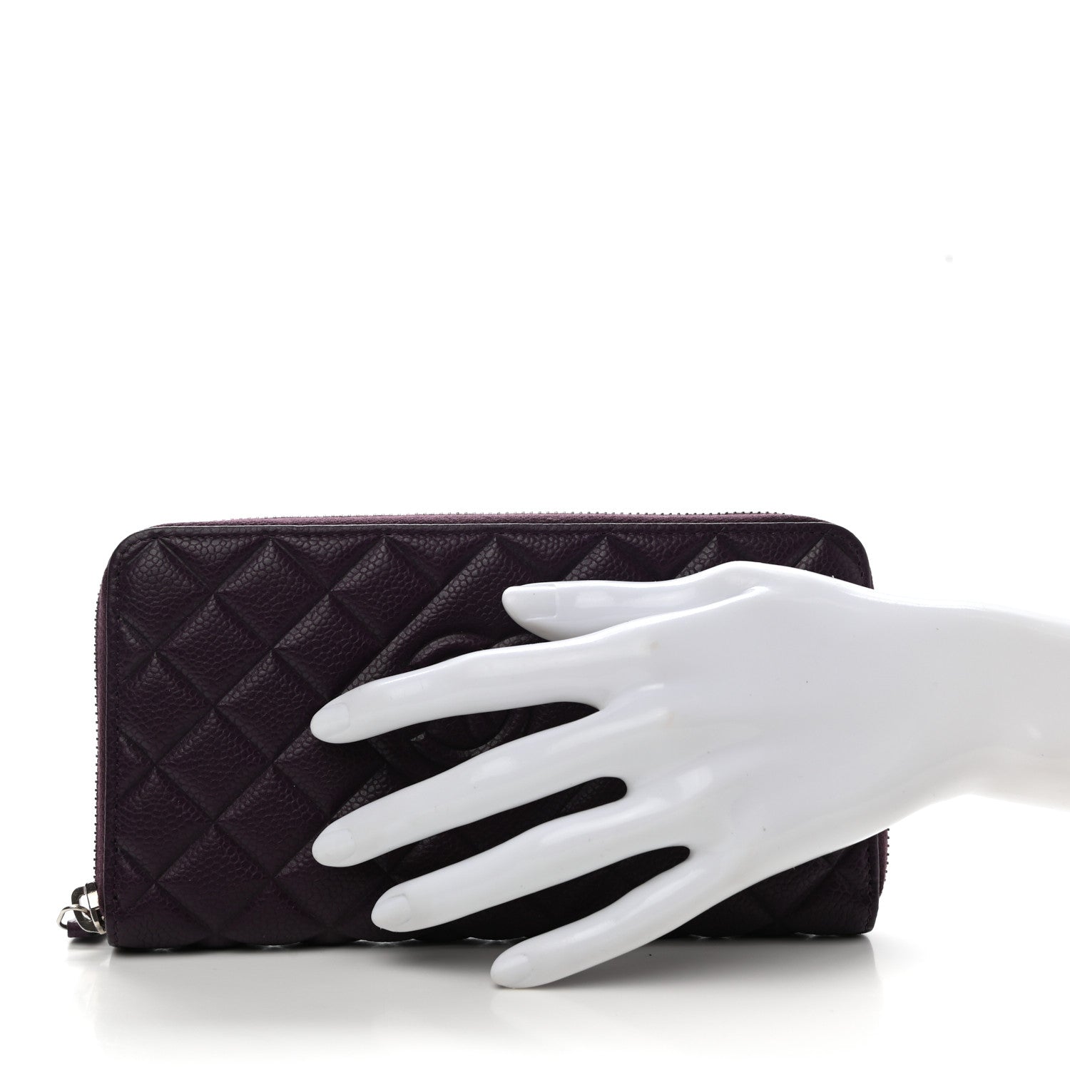 Chanel Caviar Quilted Diamond CC Gusset Zip Around Wallet Dark Purple 2 of 9