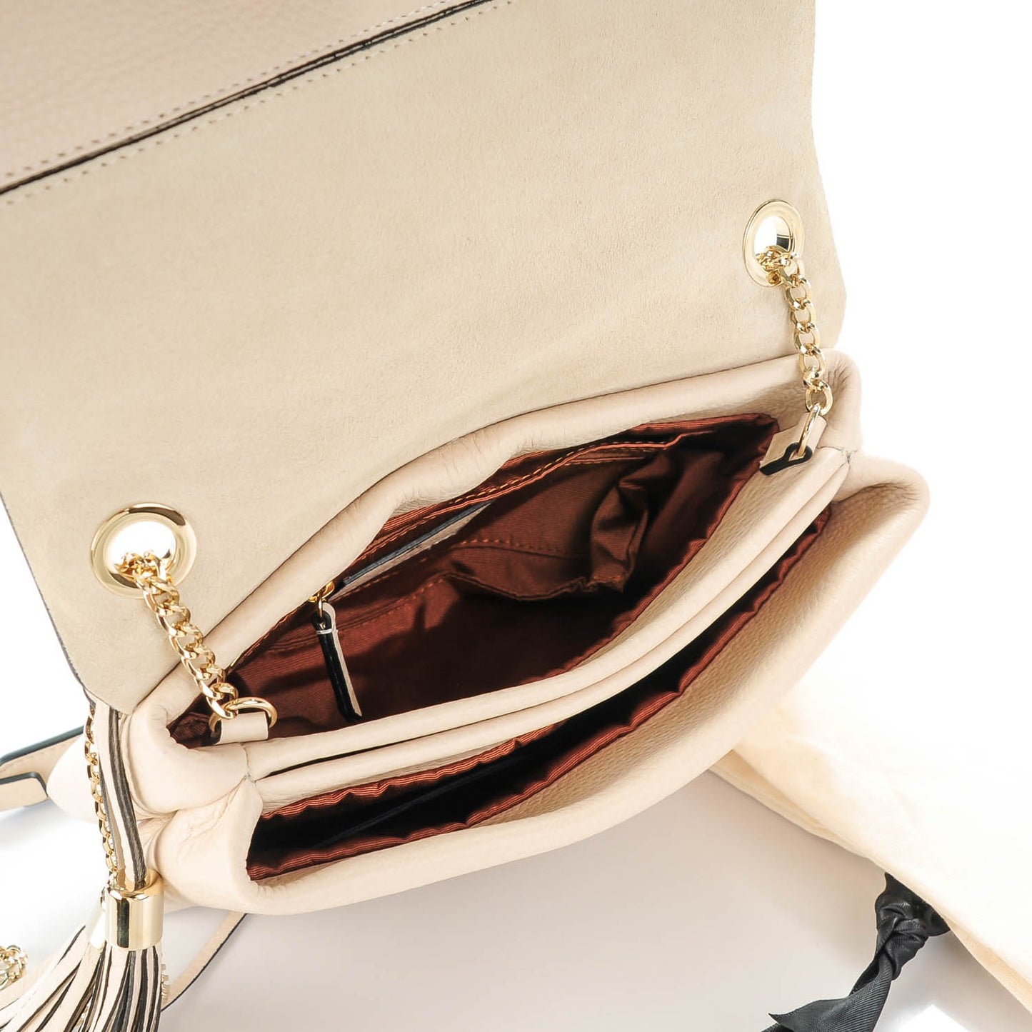 Grained Calfskin Mini Sugar Tassel Flap Shoulder Bag Ivory