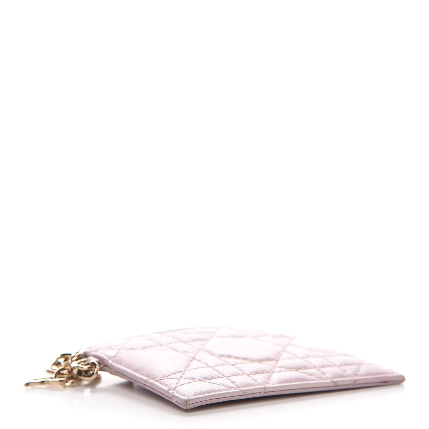 Metallic Lambskin Cannage Lady Dior Card Holder Pink