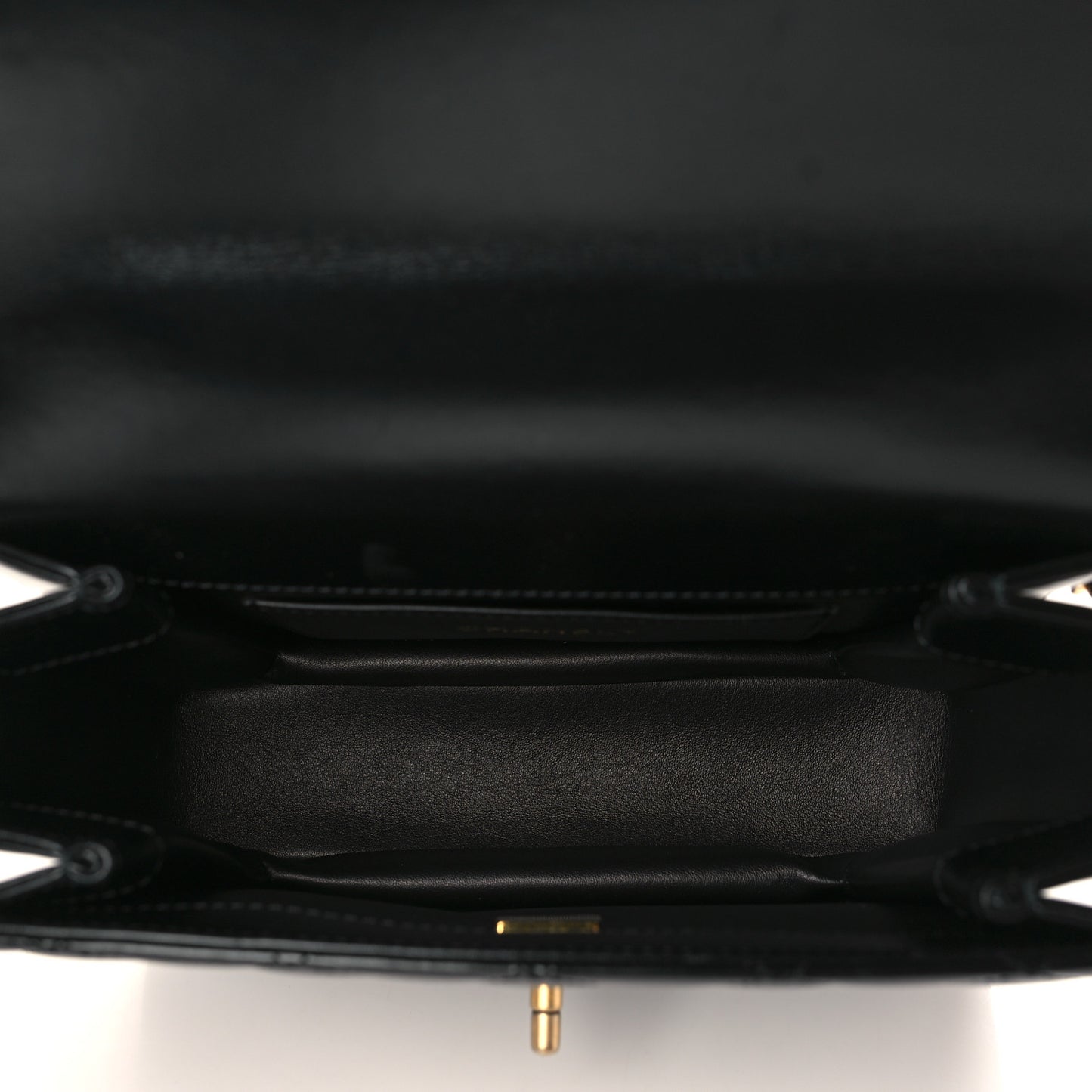 Shiny Calfskin Quilted Small Chain Top Handle Flap Black