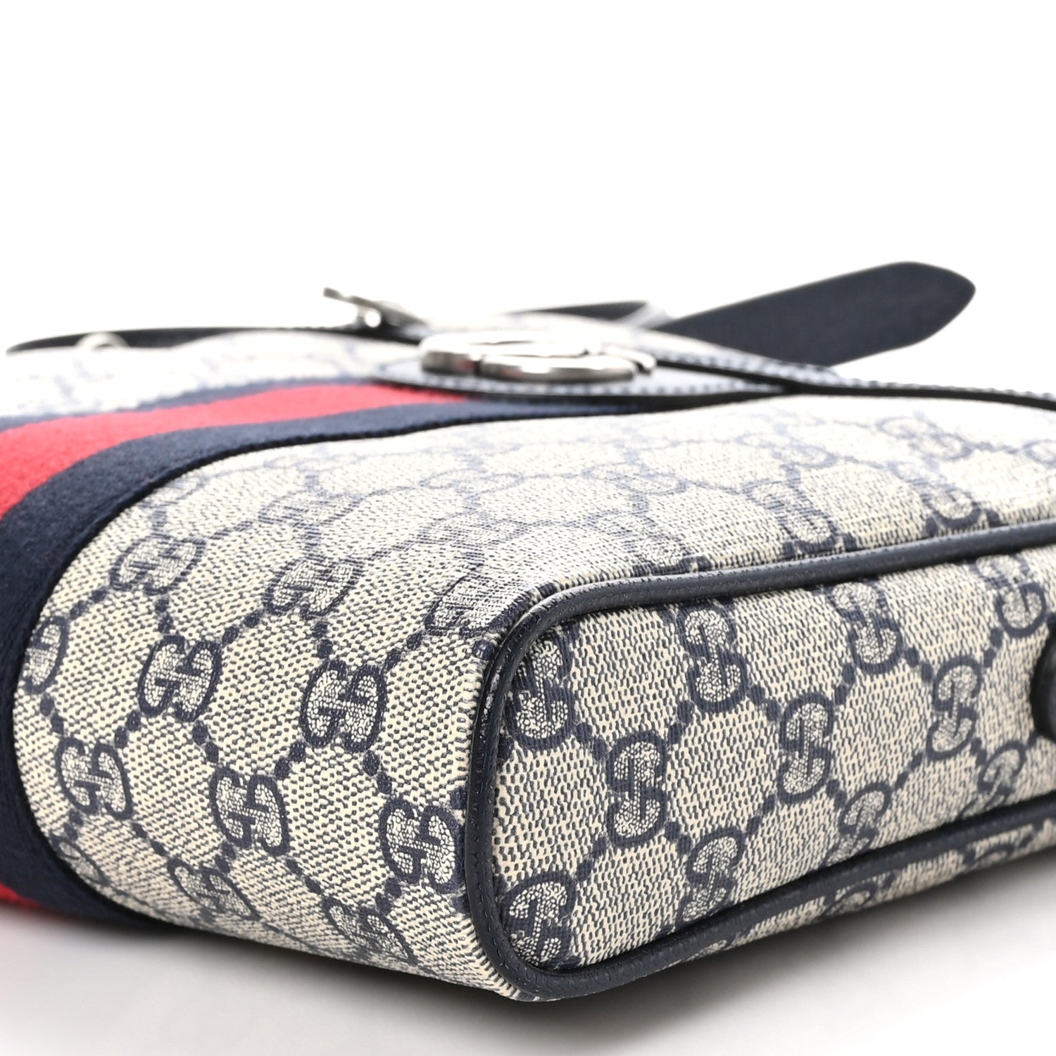Gucci GG Supreme Monogram Textured Dollar Calfskin Web Small Ophidia Messenger Bag Beige Blue 9 of 9