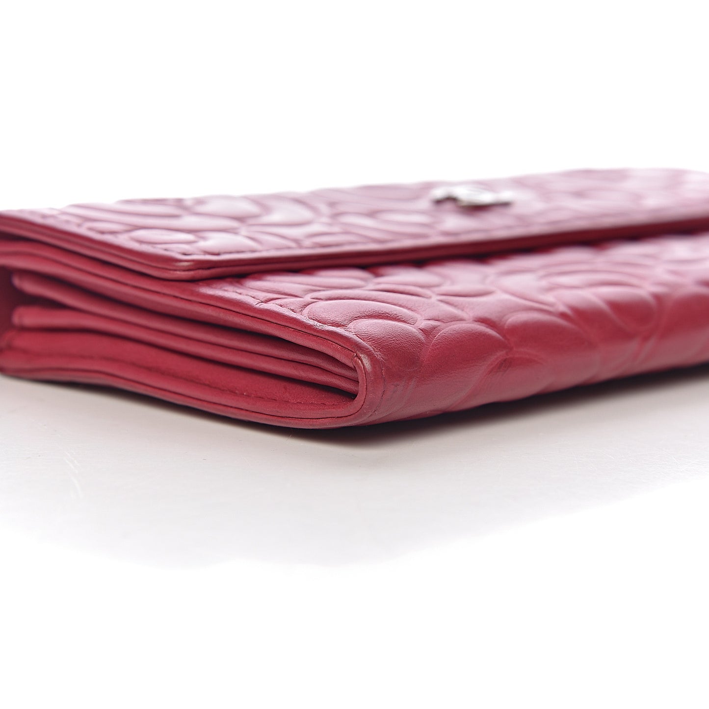 Lambskin Embossed Camellia Large Gusset Flap Wallet Pink