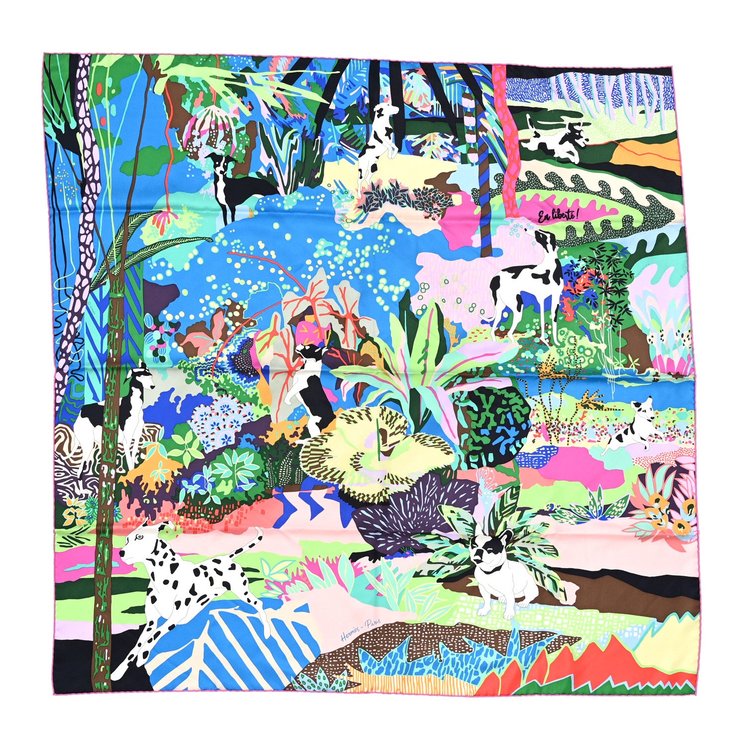 Hermes Silk En Liberte Scarf 90 Bleu Moyen Vert 1 of 8