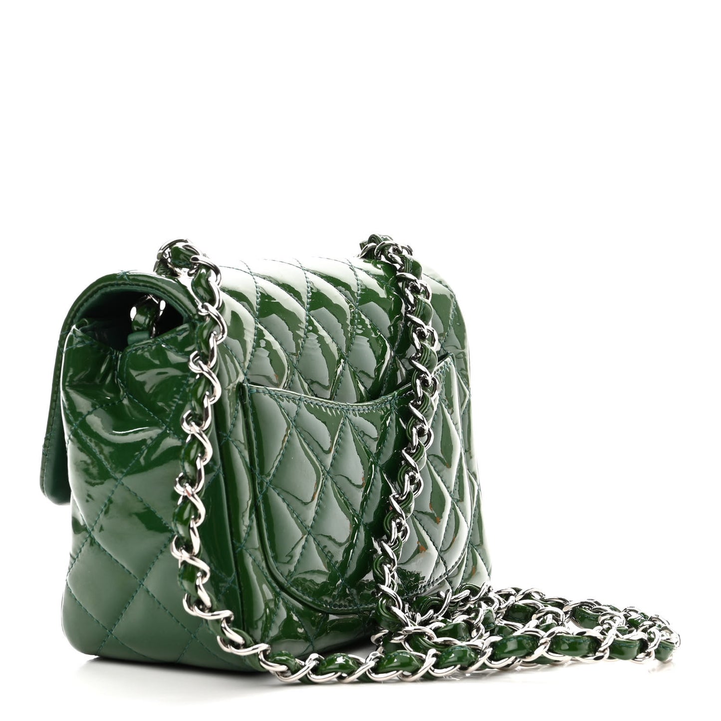 Patent Quilted Mini Square Flap Green