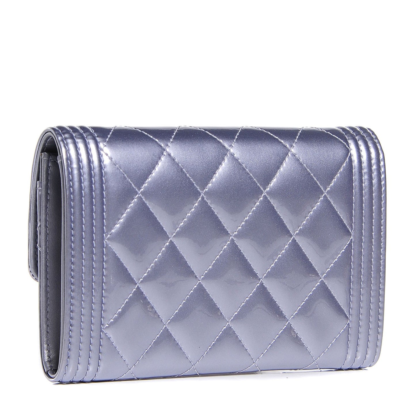 Patent Calfskin Quilted Boy Card Holder Wallet Purple