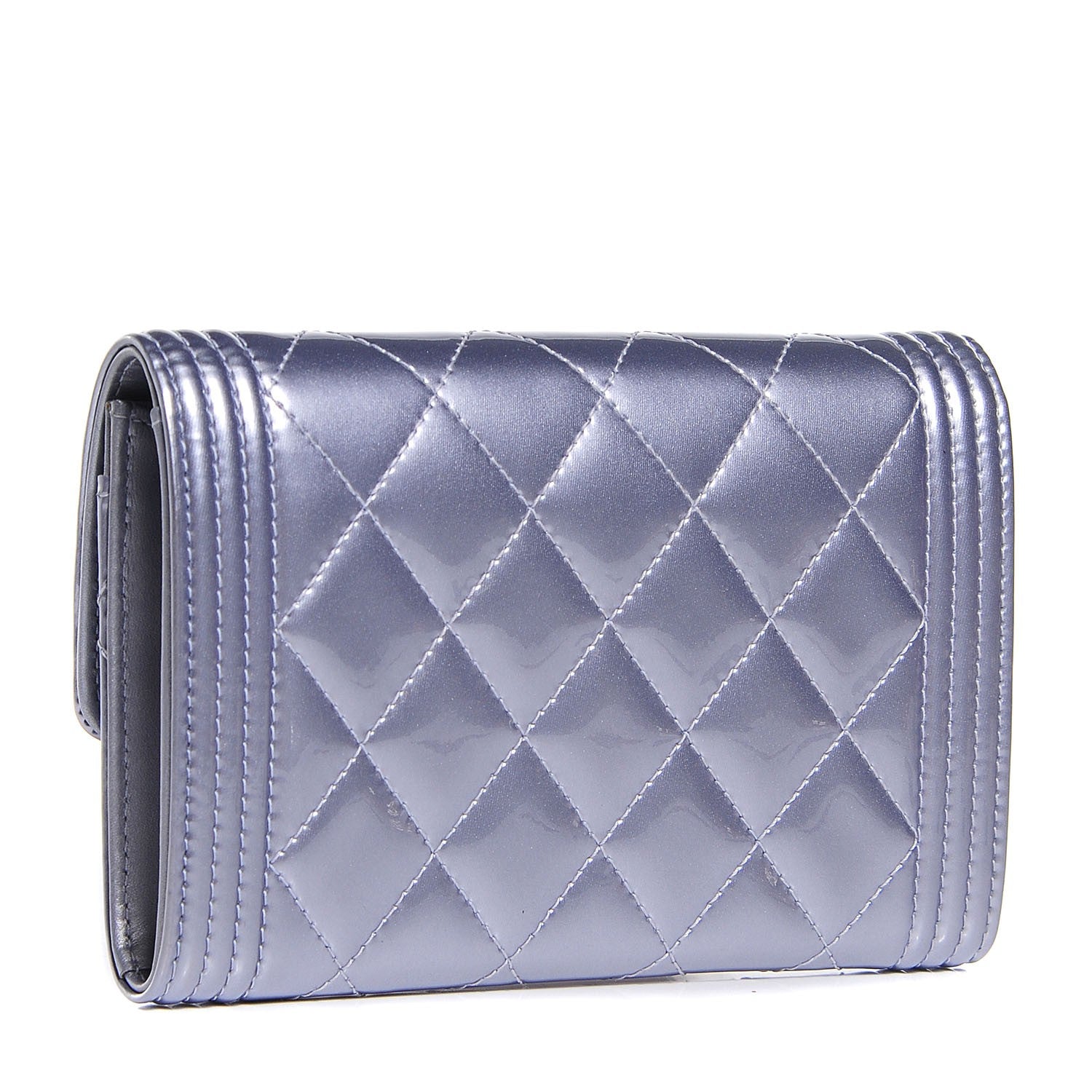 Chanel Patent Calfskin Quilted Boy Card Holder Wallet Purple 3 of 9
