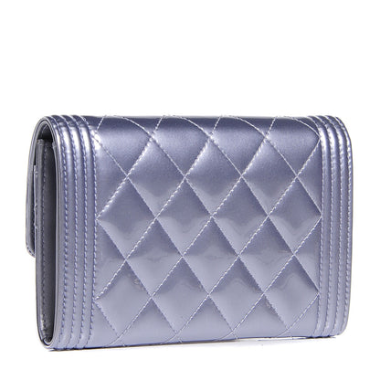 Chanel Patent Calfskin Quilted Boy Card Holder Wallet Purple 3 of 9