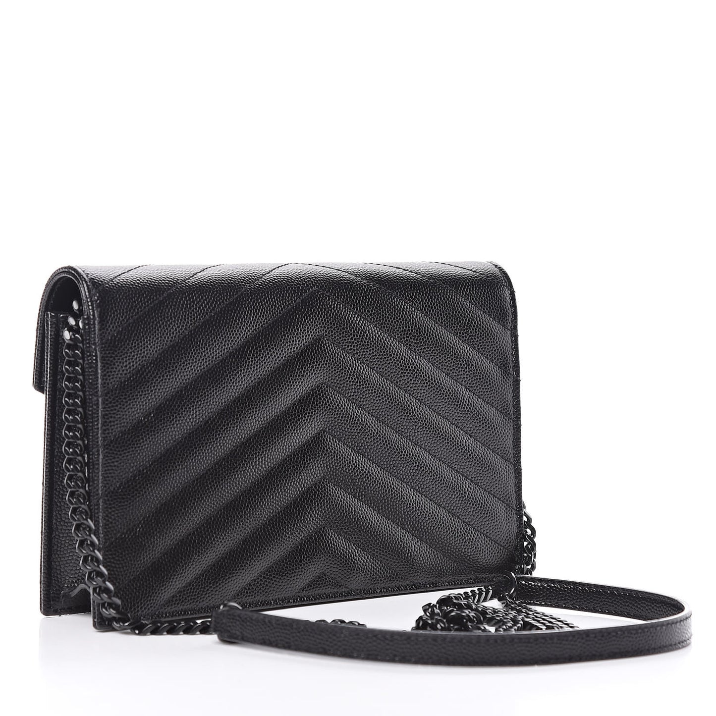 Grain De Poudre Matelasse Chevron Monogram Envelope Chain Wallet Black