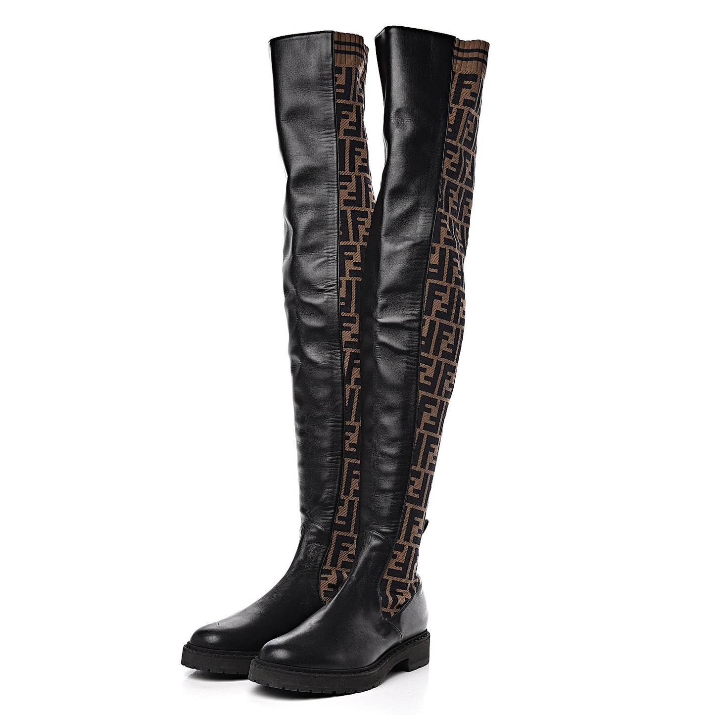 Nappa Microfiber Fabric FF Rockoko Thigh High Boots 37 Black Tobacco