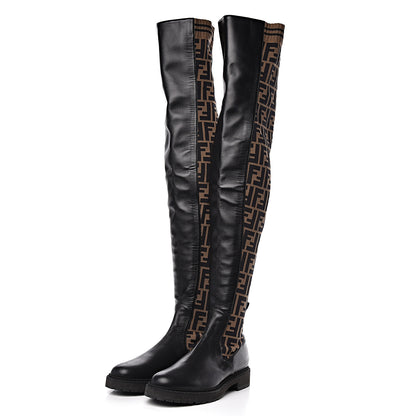 Fendi Nappa Microfiber Fabric FF Rockoko Thigh High Boots 37 Black Tobacco 3 of 8