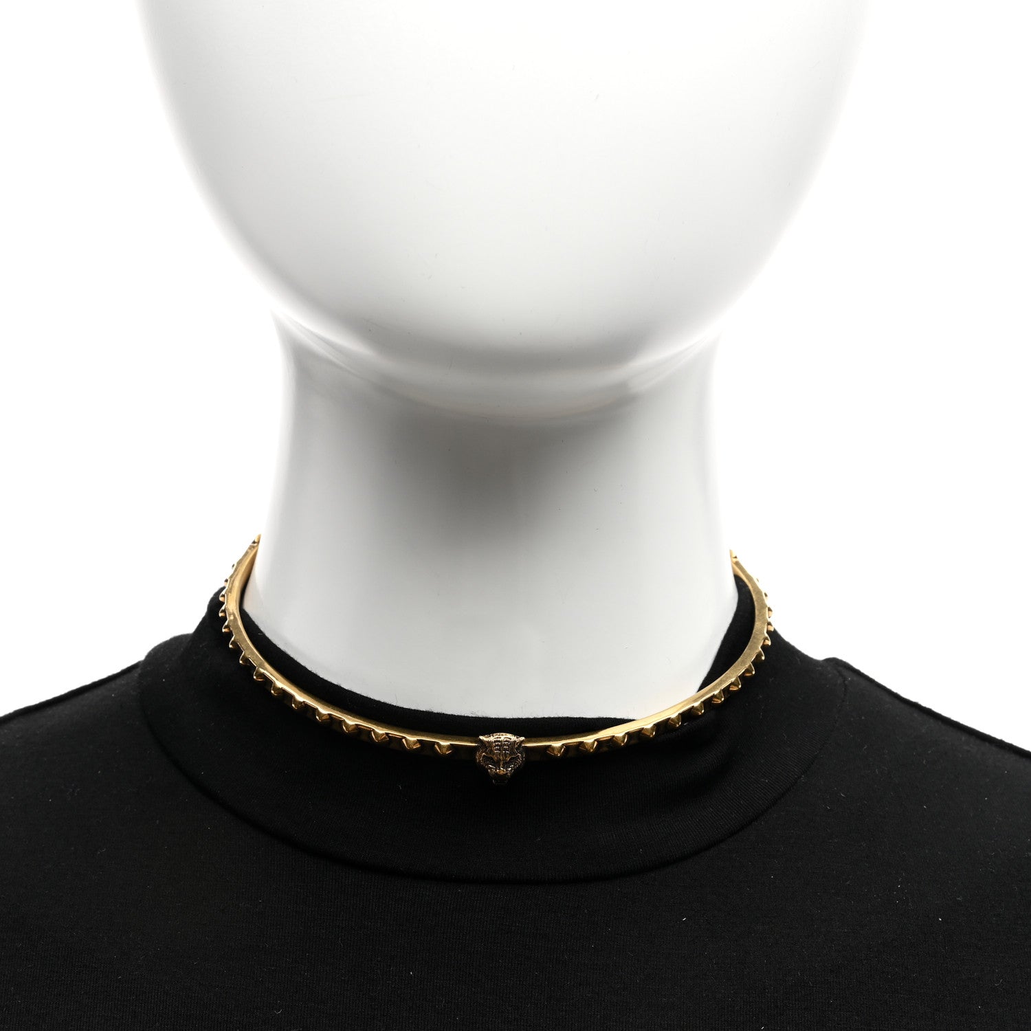 Gucci Metal Tigers Head Choker Necklace Aged Gold 2 of 4