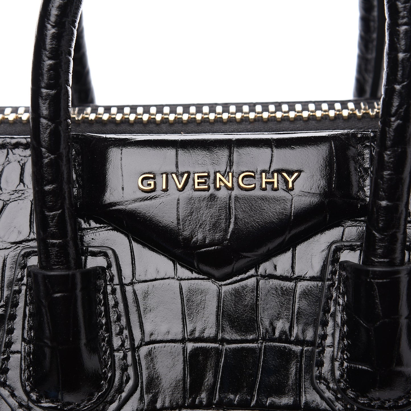 Calfskin Crocodile Embossed Mini Antigona Black