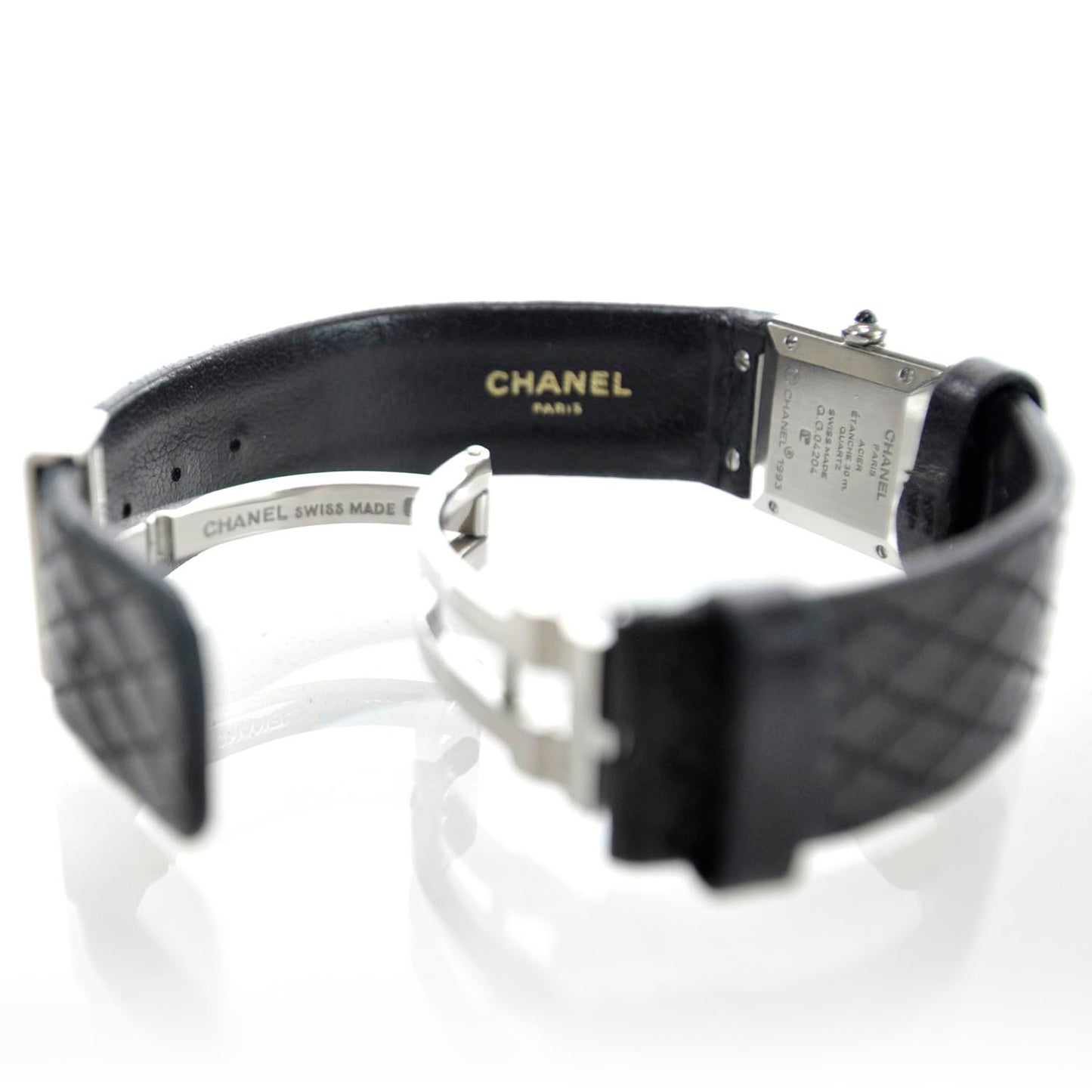Stainless Steel Calfskin 19mm Quilted Matelasse Quartz Watch Black