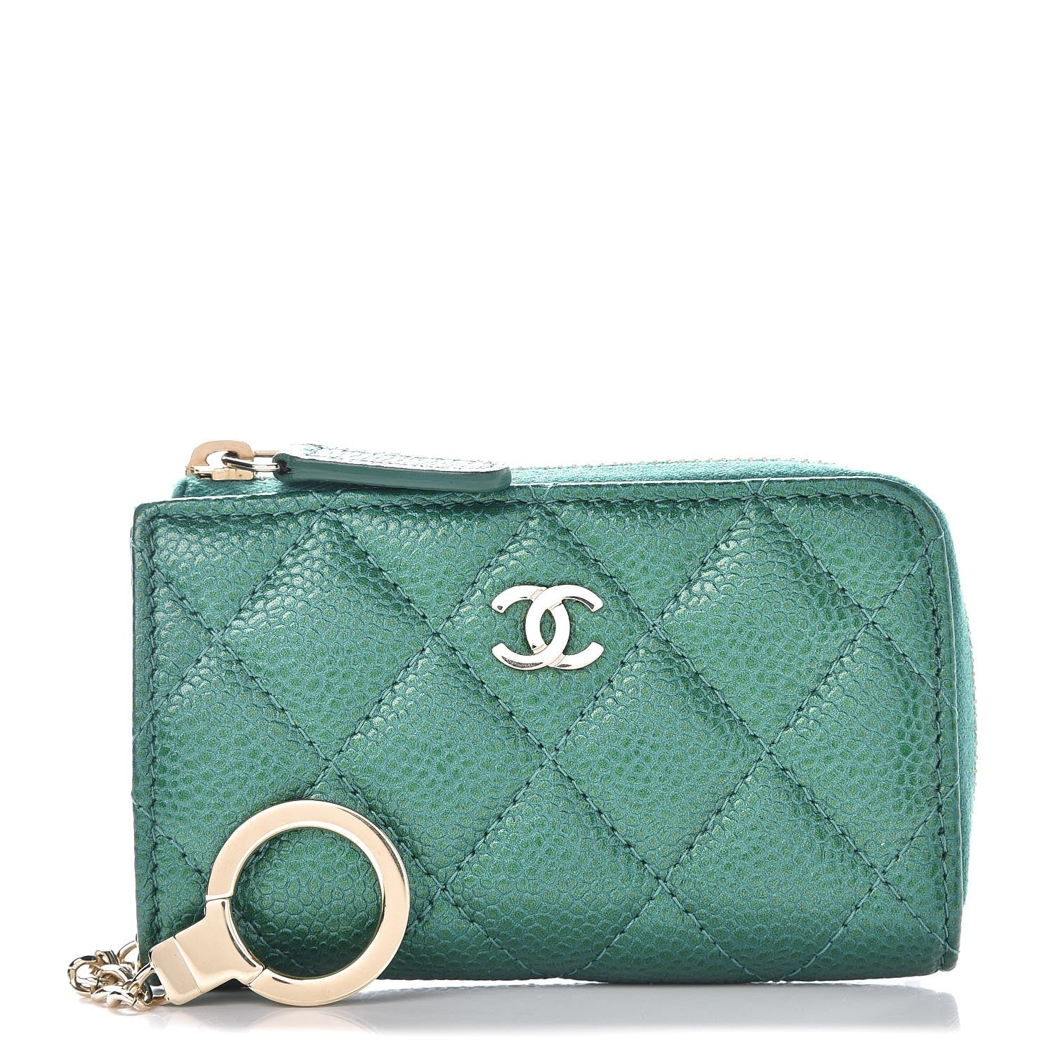 Chanel Metallic Caviar Quilted Key Holder Case Green 1 of 8