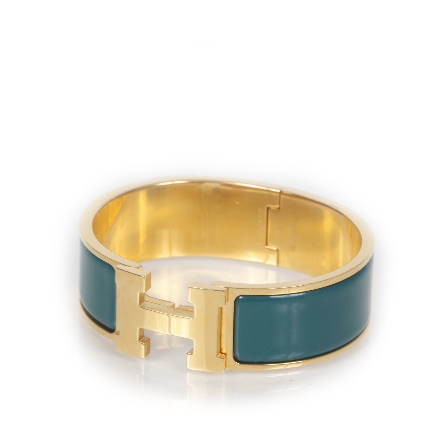Hermes Enamel Clic Clac H Bracelet Wide Green Gold 1 of 5