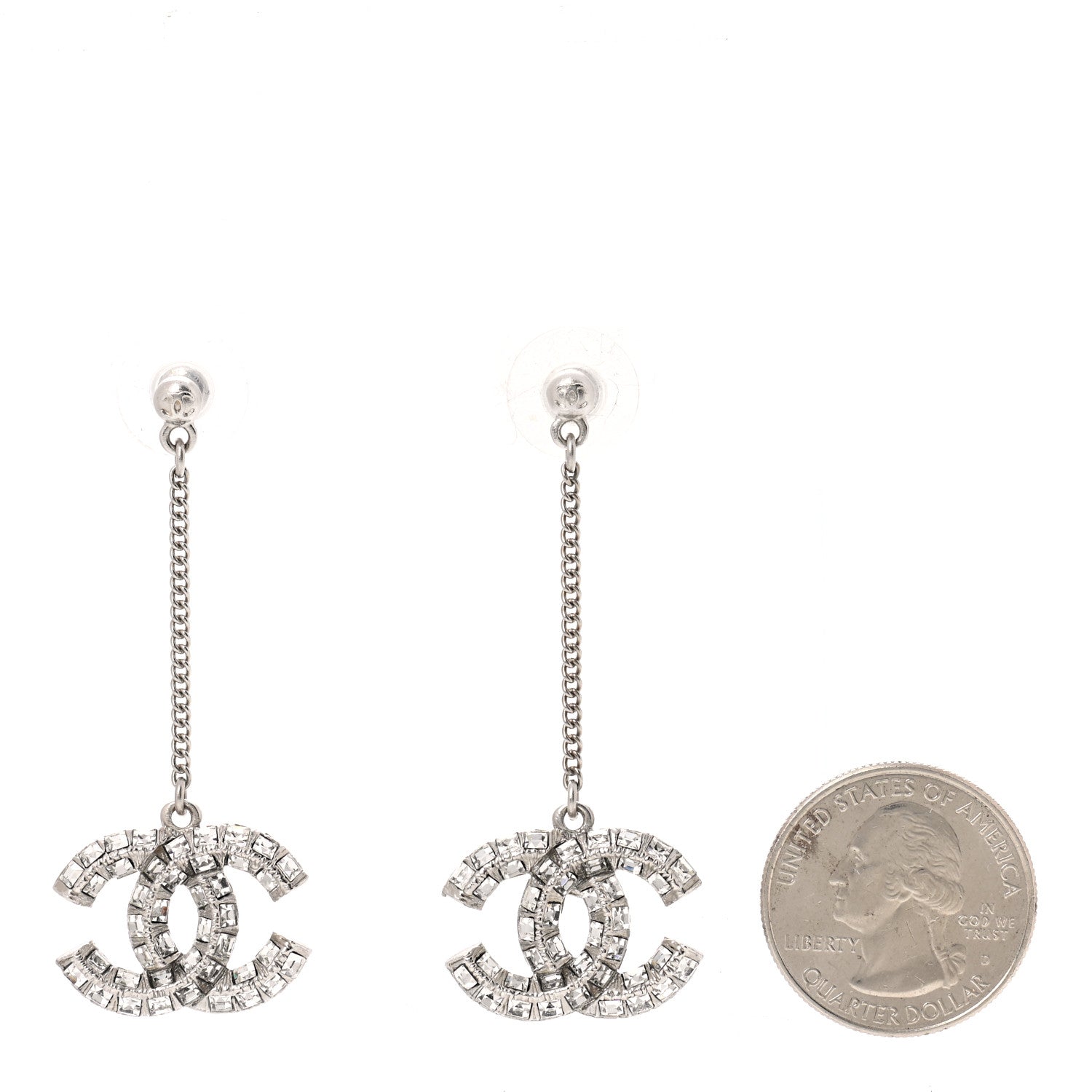 Chanel Baguette Crystal CC Drop Earrings Silver 2 of 4