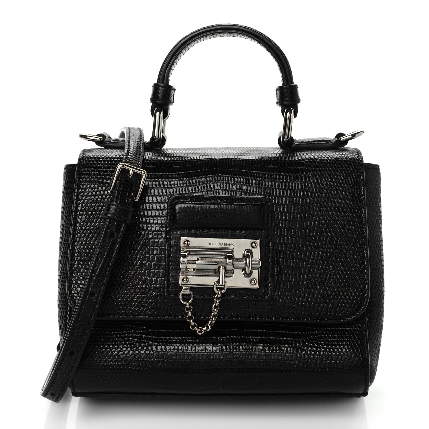 Dolce & Gabbana Lizard Calfskin Embossed Small Monica Top Handle Bag Black 1 of 9