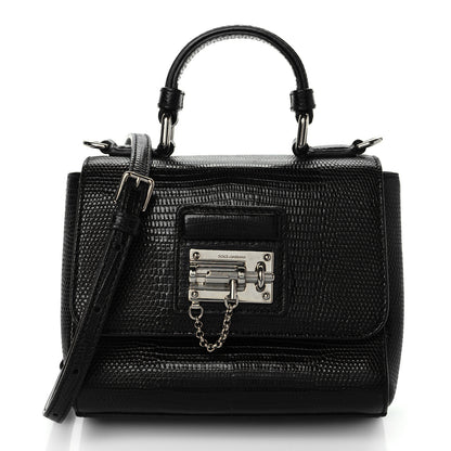 Dolce & Gabbana Lizard Calfskin Embossed Small Monica Top Handle Bag Black 1 of 9
