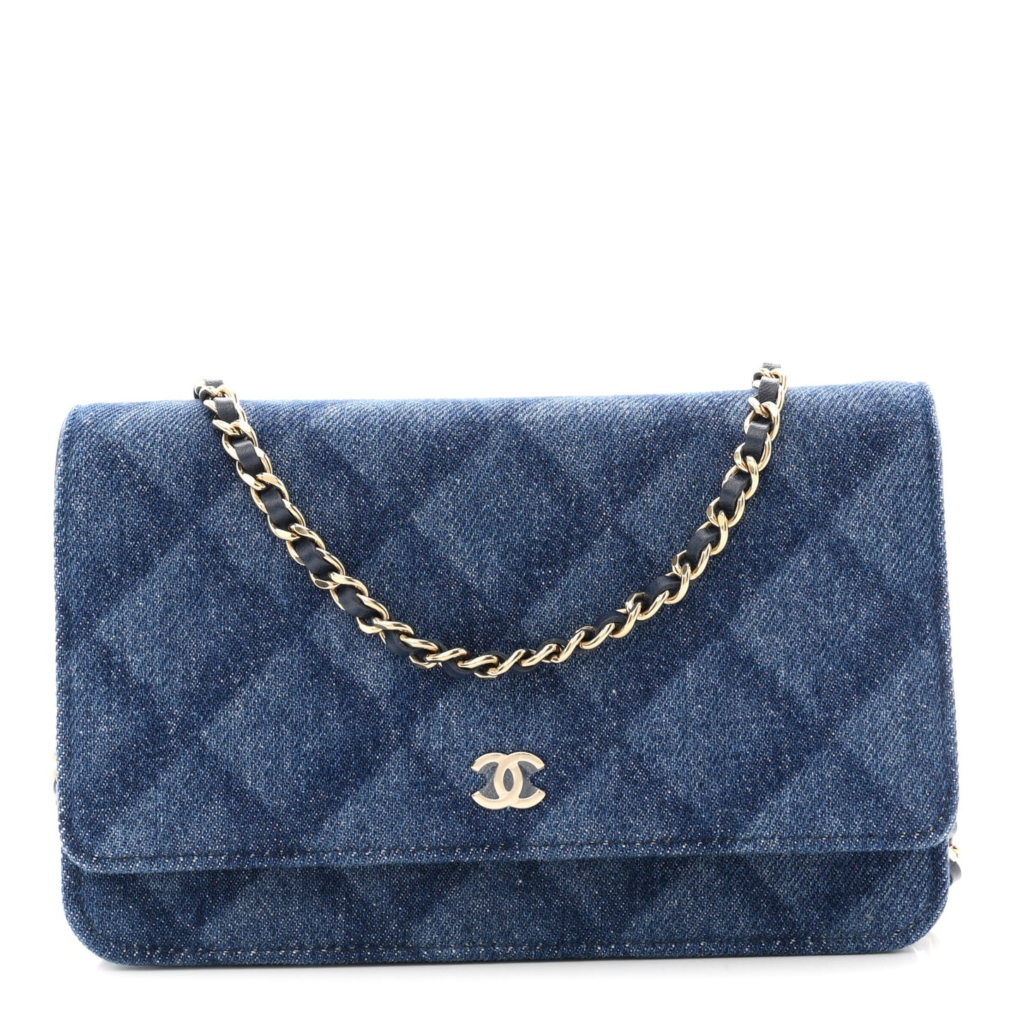 Denim Printed Wallet On Chain WOC Dark Blue