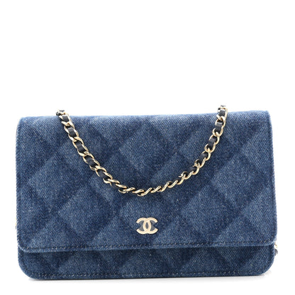 Chanel Denim Printed Wallet On Chain WOC Dark Blue 1 of 11