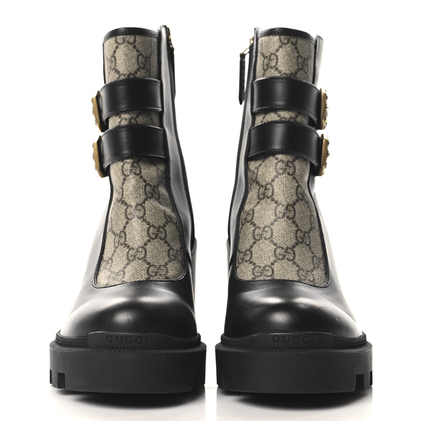 Kensington Calfskin Nappa GG Supreme Monogram Womens Double Buckle Ankle Boots 40 Black
