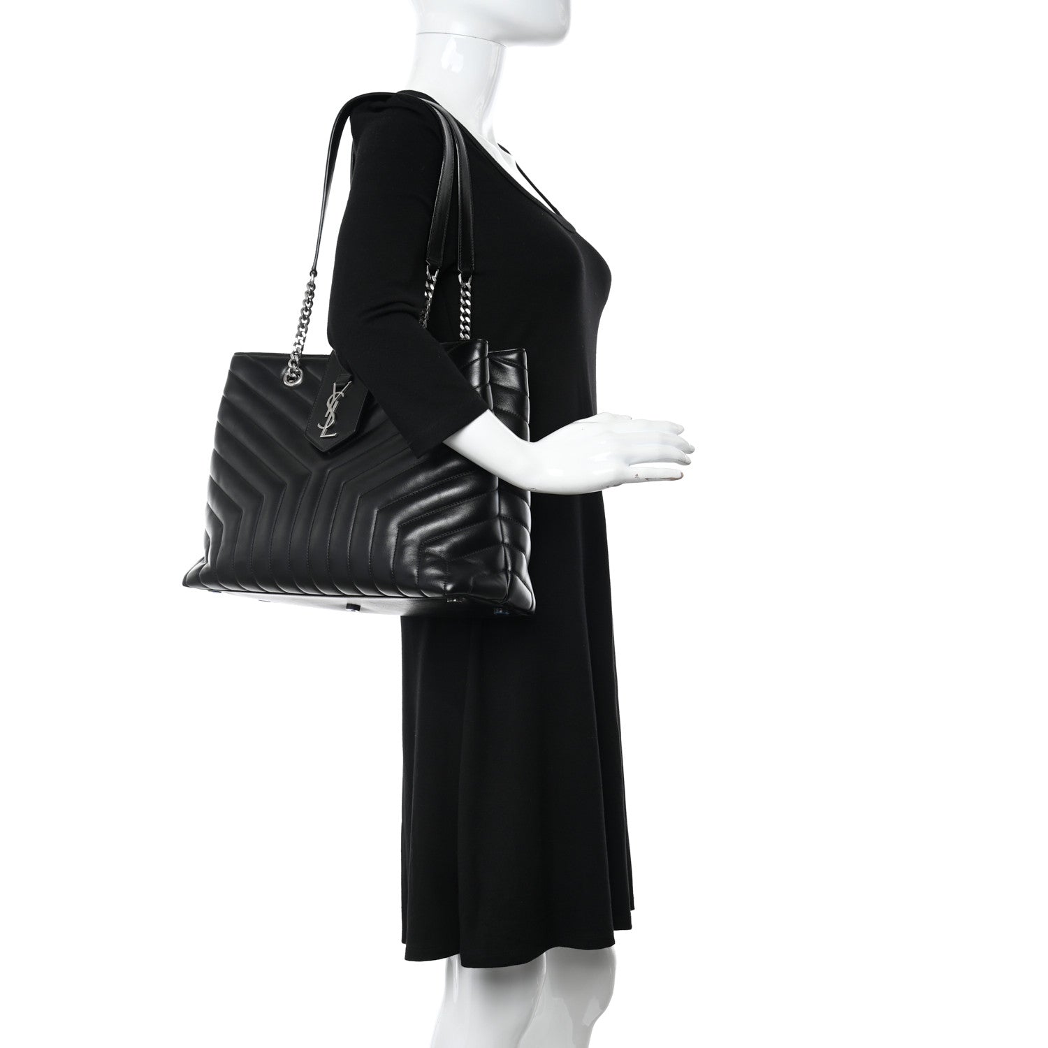 Saint Laurent Calfskin Y Quilted Monogram Large Loulou Shopper Black 2 of 10
