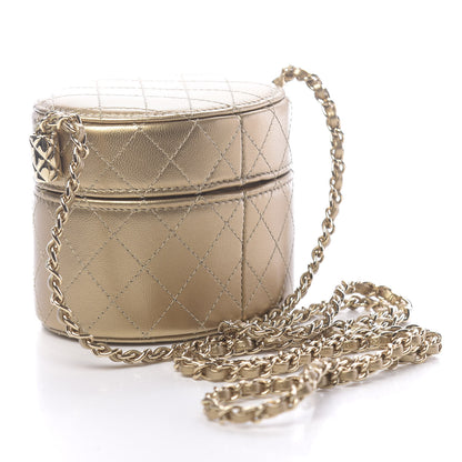 Chanel Metallic Lambskin Quilted Round Mini Vanity Case With Chain Gold 3 of 12
