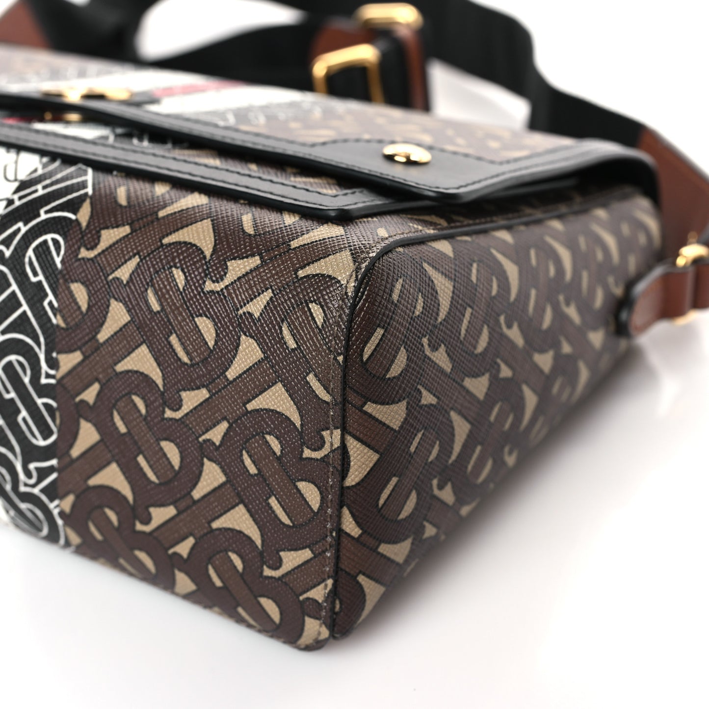 E-Canvas Monogram Stripe Note Crossbody Bag Bridle Brown