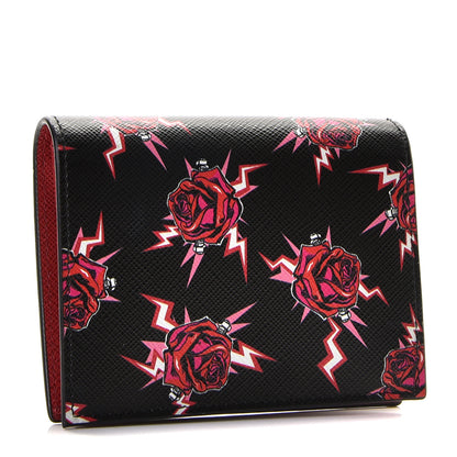 Prada X UNIVERSAL STUDIOS Saffiano Frankenstein Rose Coin Case Card Holder Wallet Lacca 2 of 7