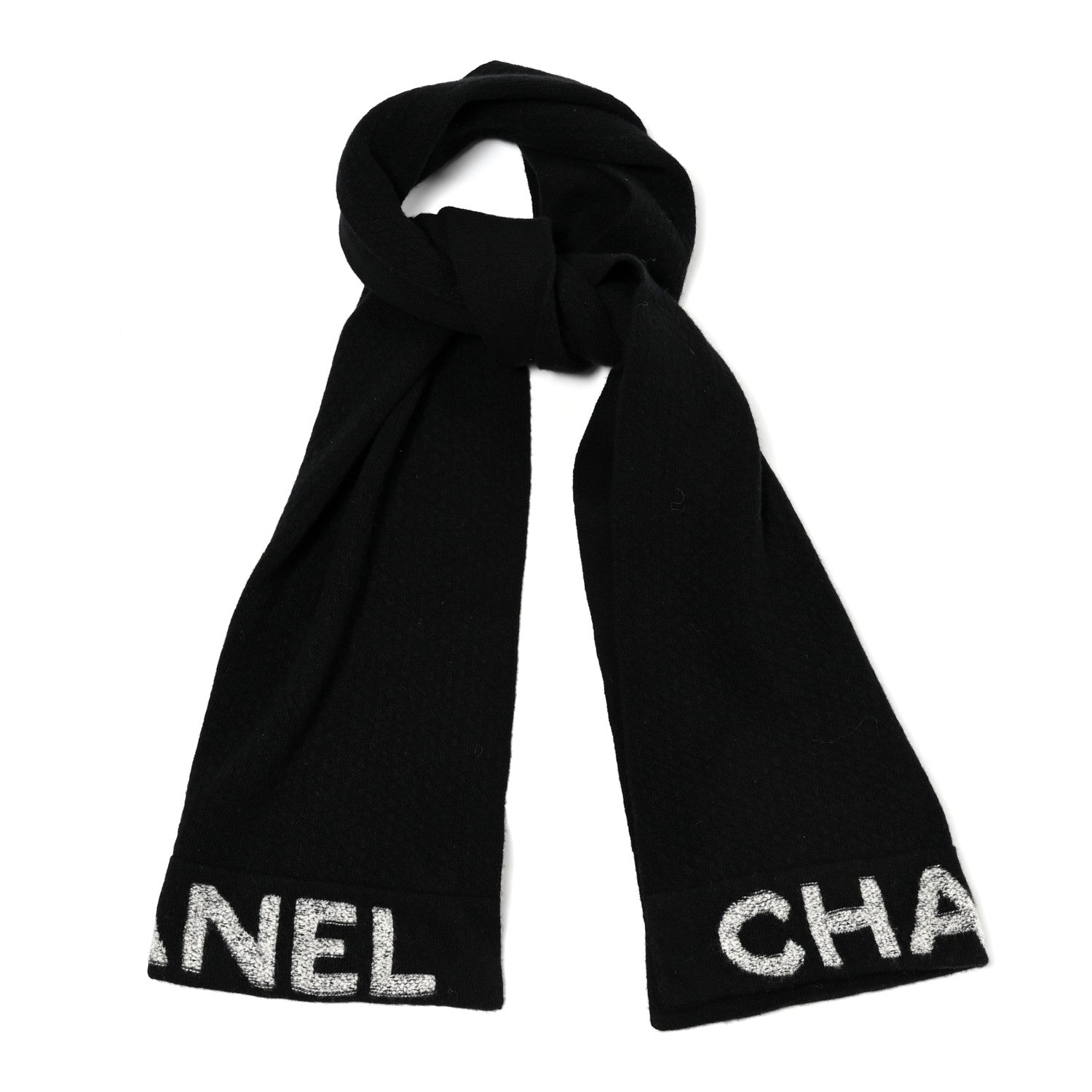 Chanel Wool Cashmere CC Logo Scarf Black 1 of 5