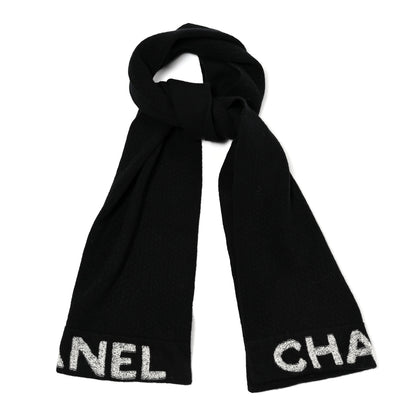 Chanel Wool Cashmere CC Logo Scarf Black 1 of 5