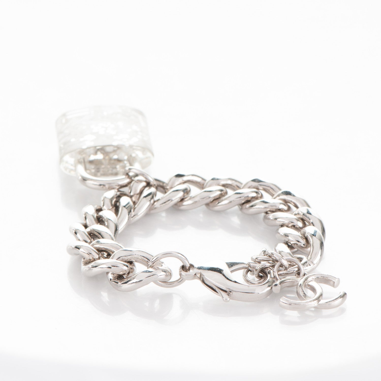 Chanel Plexiglass Pearl CC Padlock Bracelet Silver 3 of 4