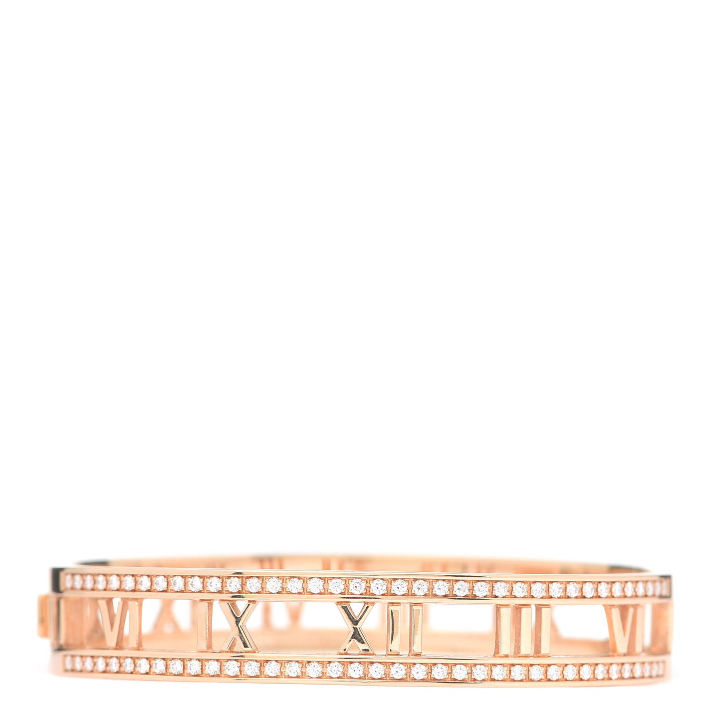 18K Rose Gold Diamond Atlas Open Hinged Bangle Bracelet