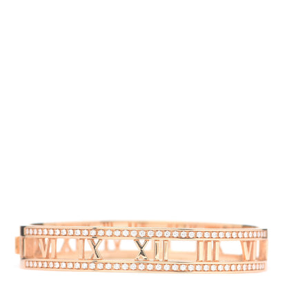 Tiffany 18K Rose Gold Diamond Atlas Open Hinged Bangle Bracelet 1 of 6
