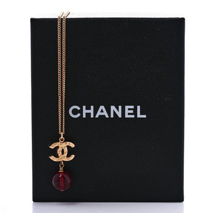 Chanel Metal Bead CC Drop CC Pendant Necklace Gold Red 6 of 6