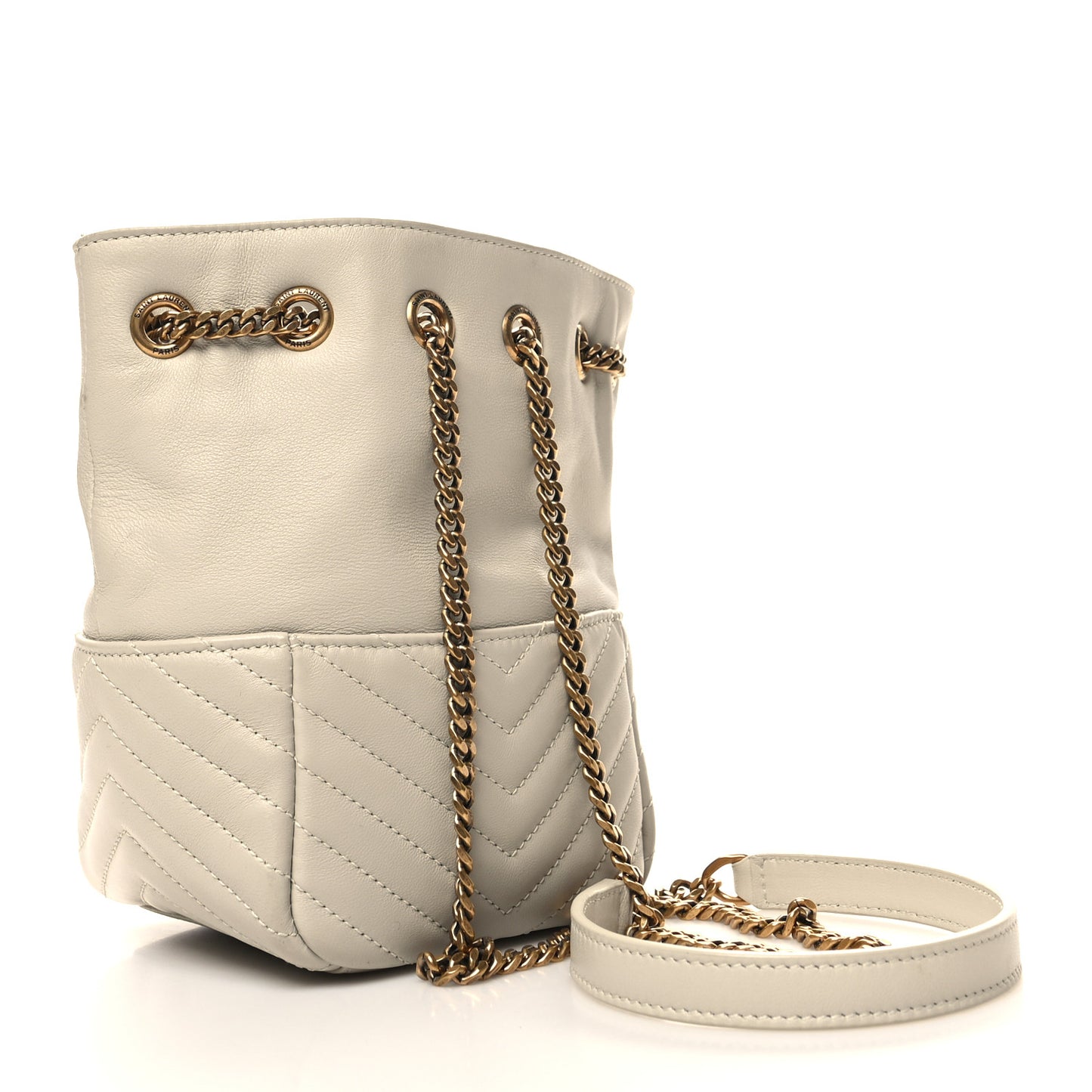 Lambskin Matelasse Monogram Joe Nano Bucket Bag Blanc Vintage