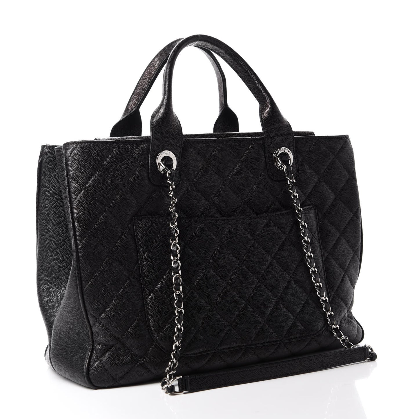 Caviar Quilted Large Urban Companion Top Handle Shopping Tote Black