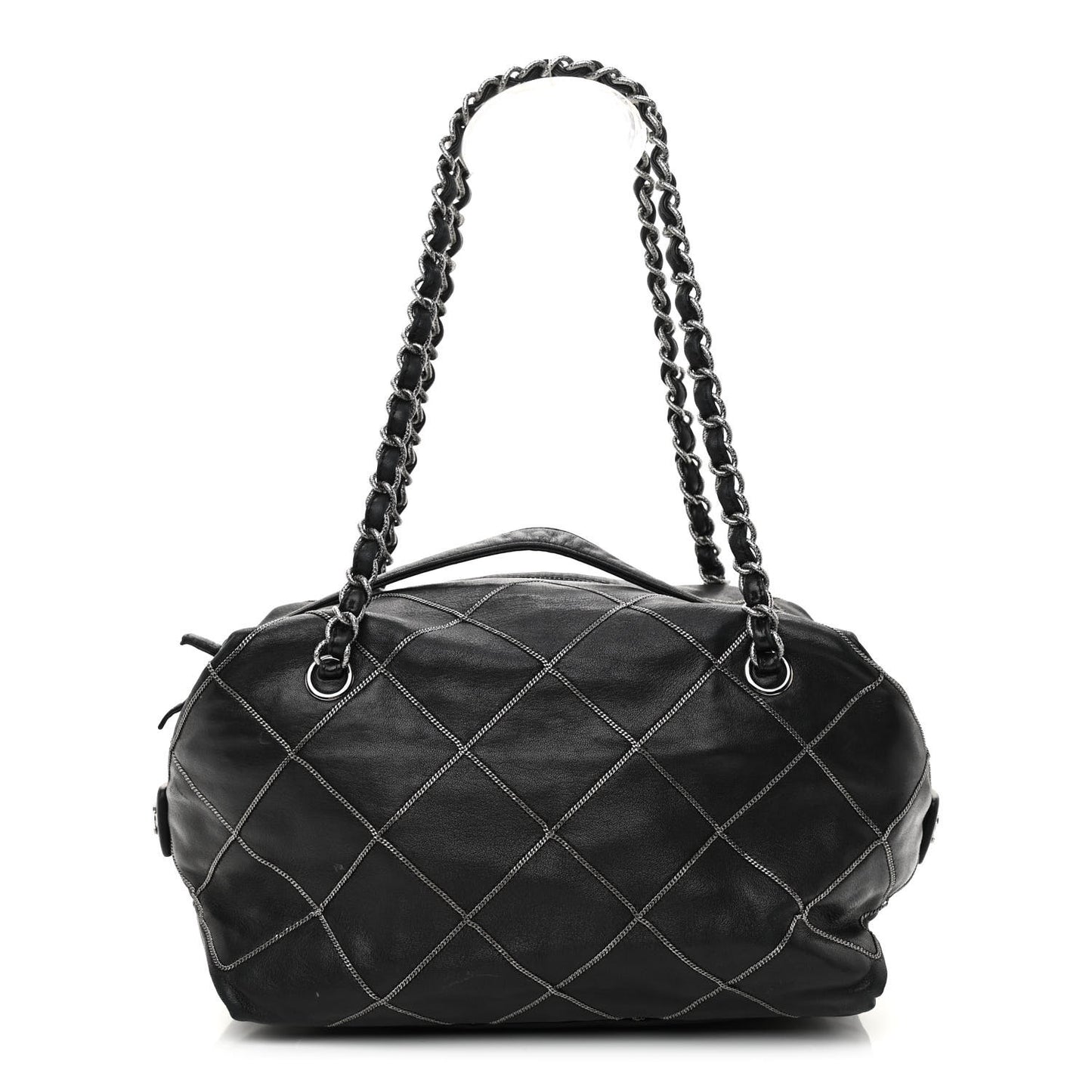 Calfskin Quilted Chain Stitch Bowler Bag Black