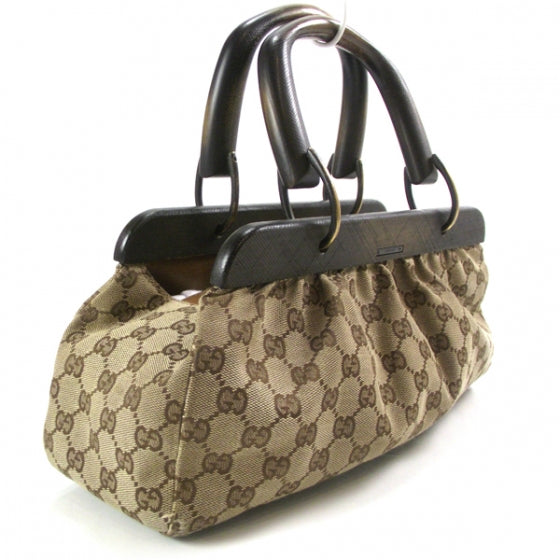 Gucci Monogram Wooden Frame Satchel Ebony 3 of 10