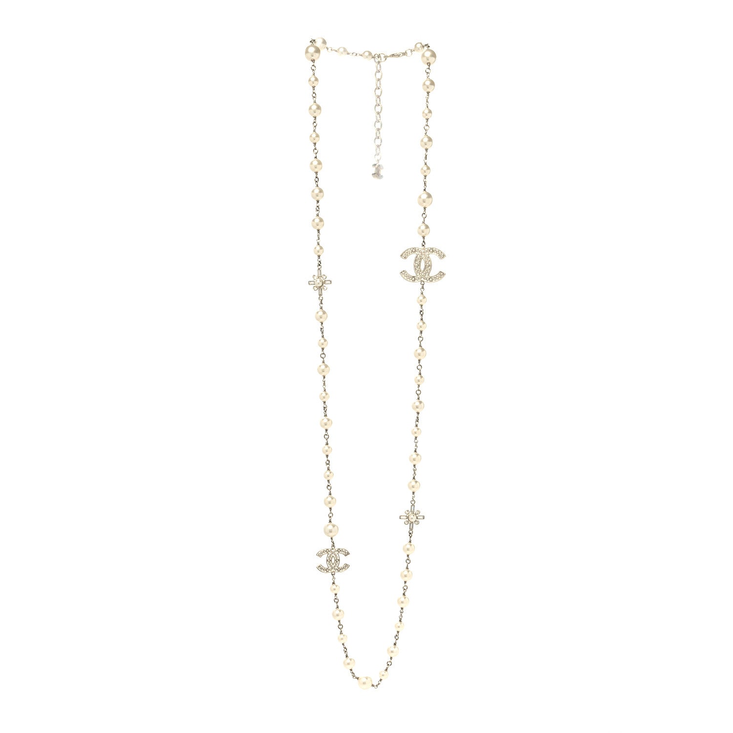 Chanel Crystal Baguette Pearl CC Cross Necklace Gold 3 of 5