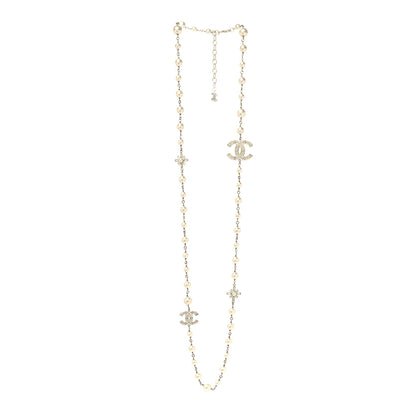 Chanel Crystal Baguette Pearl CC Cross Necklace Gold 3 of 5