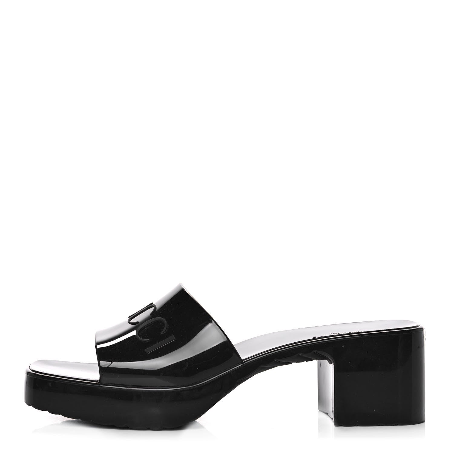Gucci Rubber Gucci Logo Womens Platform 20/60mm Slide Sandals 37 Black 1 of 9