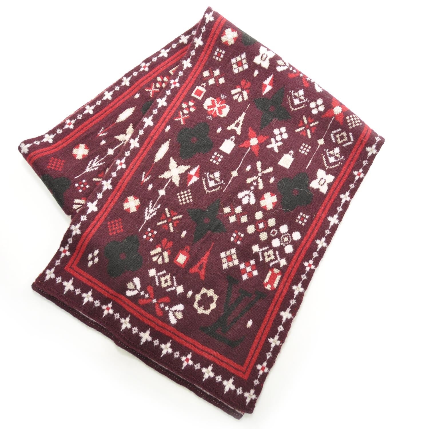 Louis Vuitton Wool Maille Flocon Scarf Scandinavian Red 1 of 4