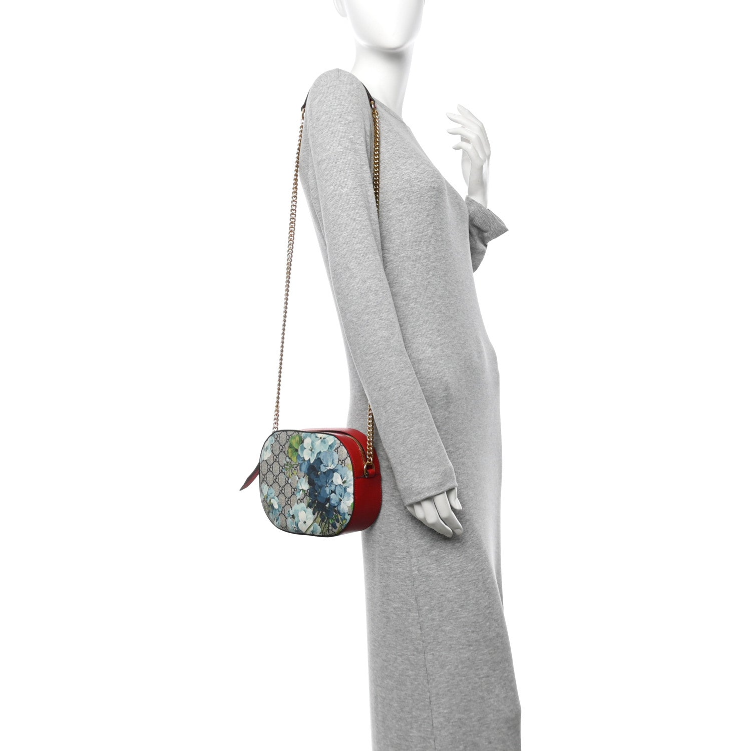 Gucci GG Supreme Monogram Blooms Mini Chain Shoulder Bag Beige Blue Navy Hibiscus Red 2 of 11