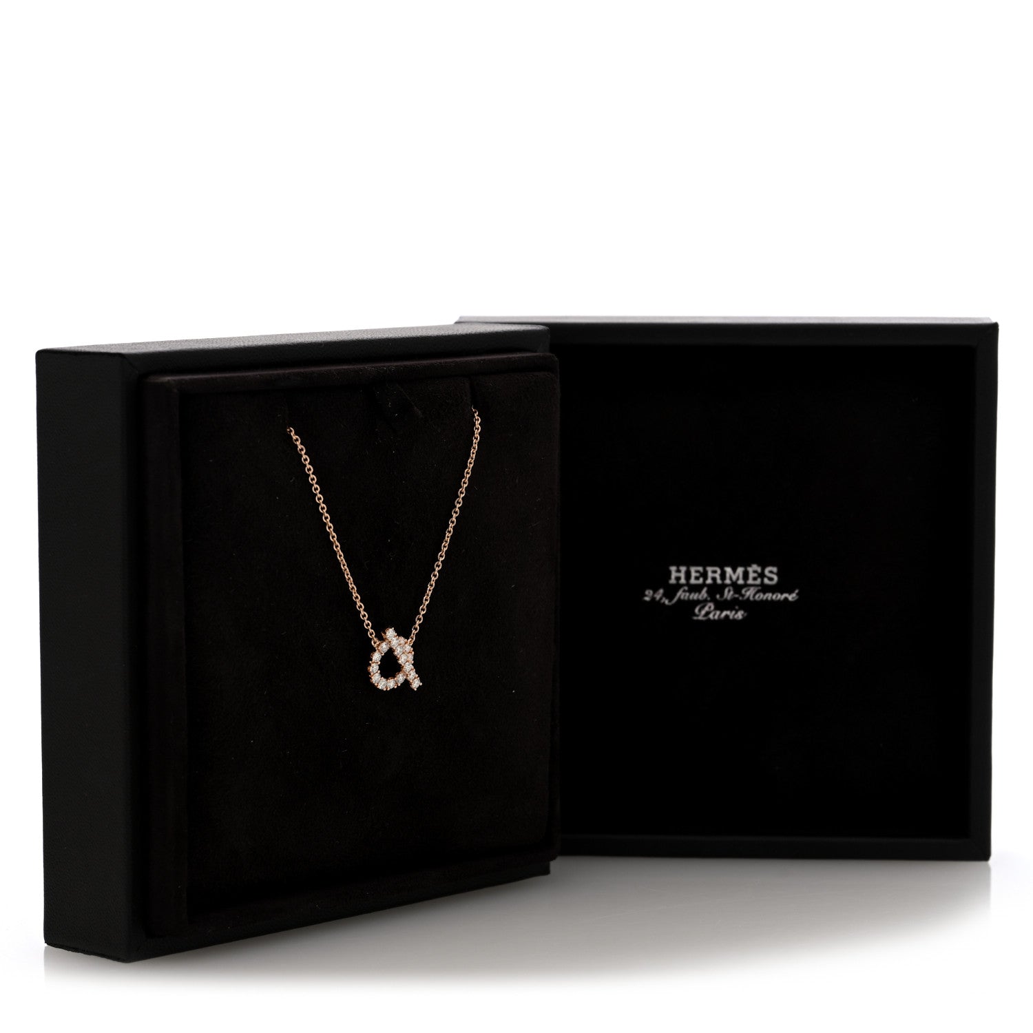 Hermes 18K Rose Gold Diamond Finesse Pendant Necklace 6 of 6