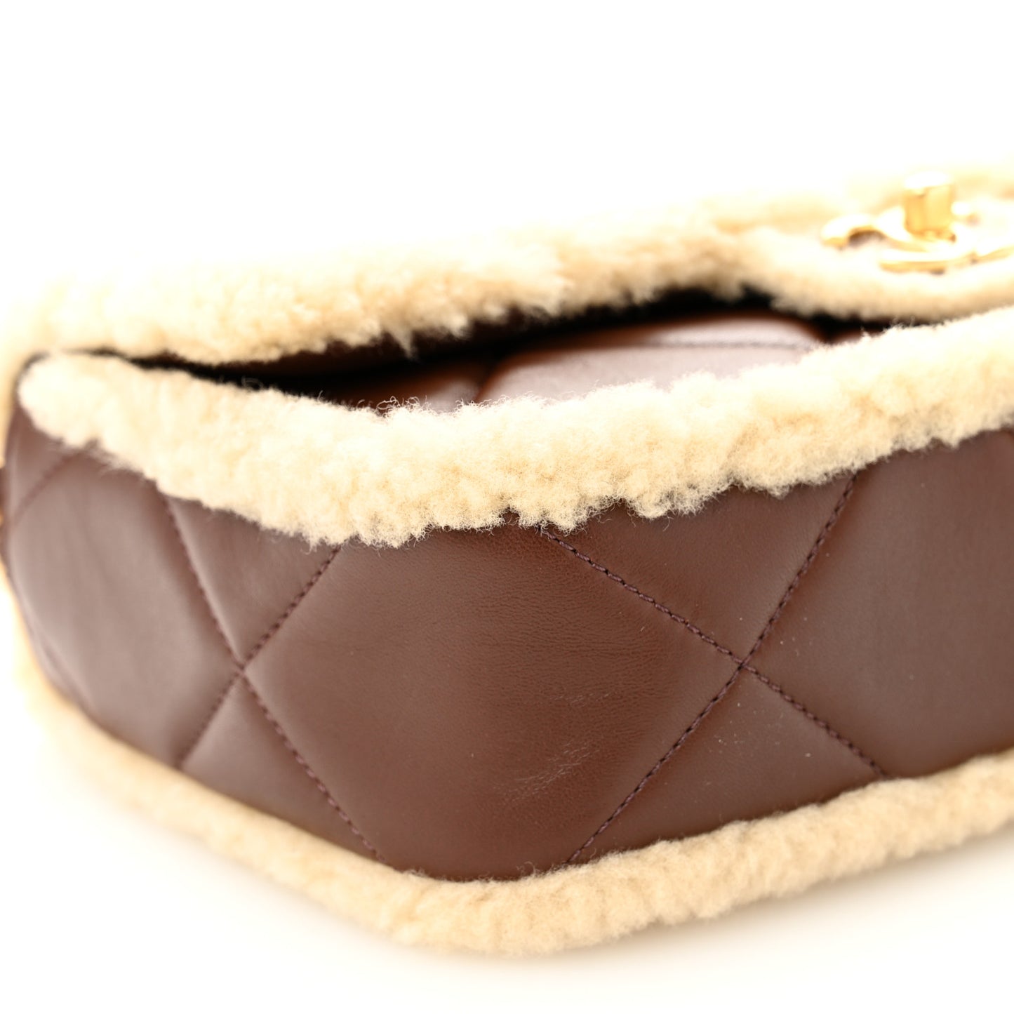 Shearling Lambskin Quilted Furry Coco Flap Beige Dark Brown